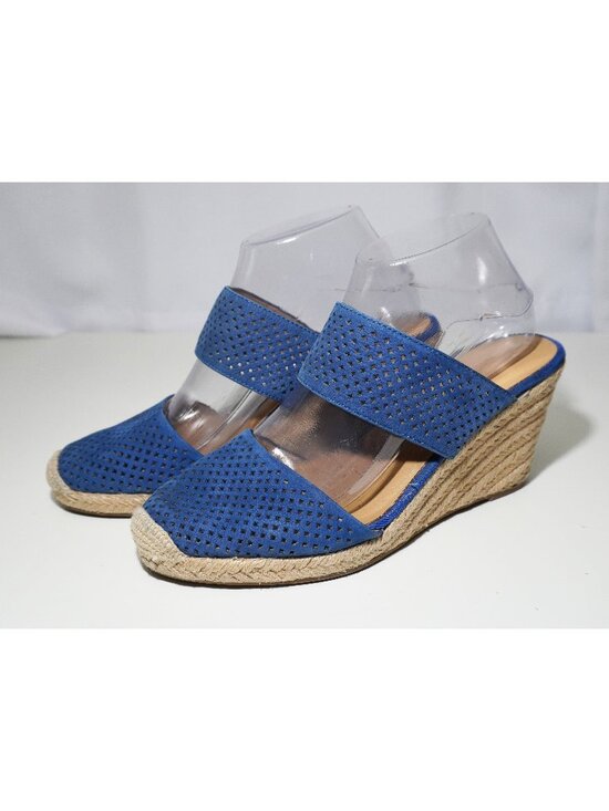 Franco Sarto Shoes - Franco Sarto Blue Suede Espadrille Strap Wedges Womens US 9M Perforated Slip On
